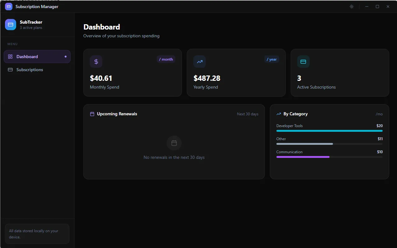 Concept SubTracker, application de suivi des abonnements